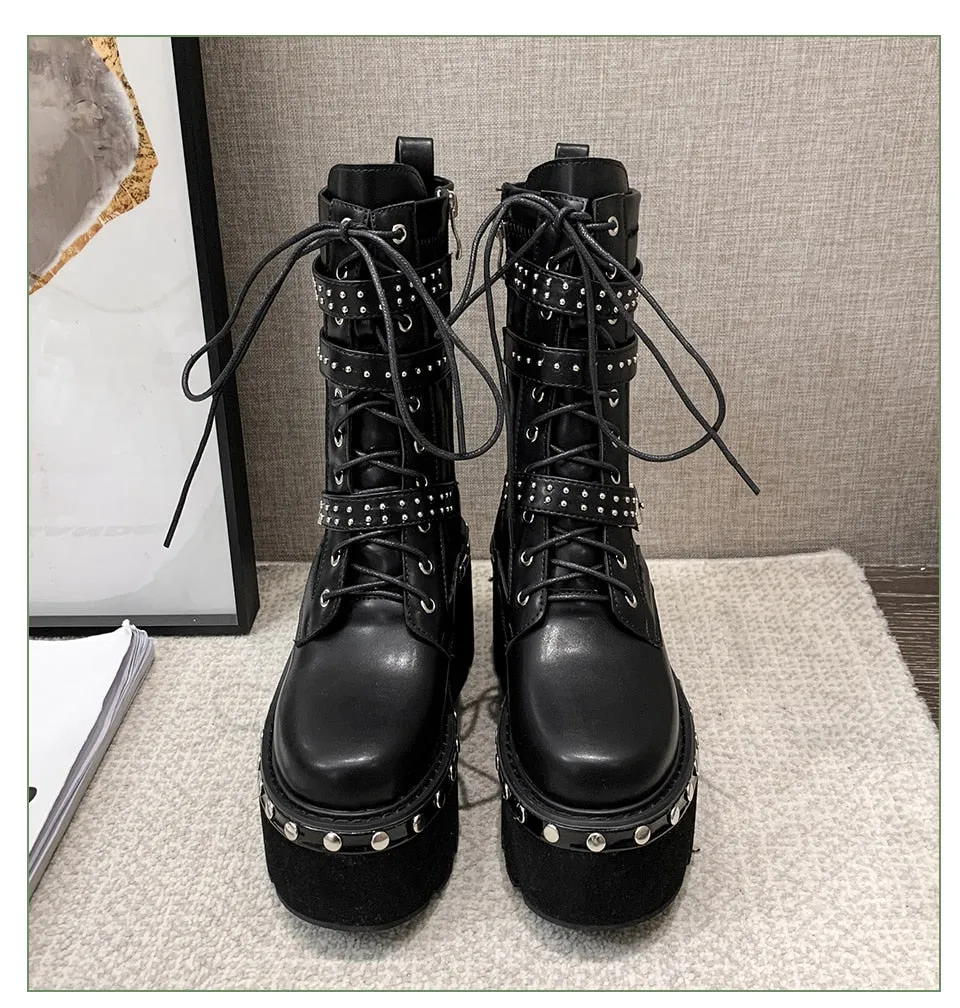 Women  Hight Ankle Boots Big Size Punk style