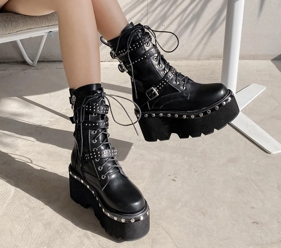 Women  Hight Ankle Boots Big Size Punk style