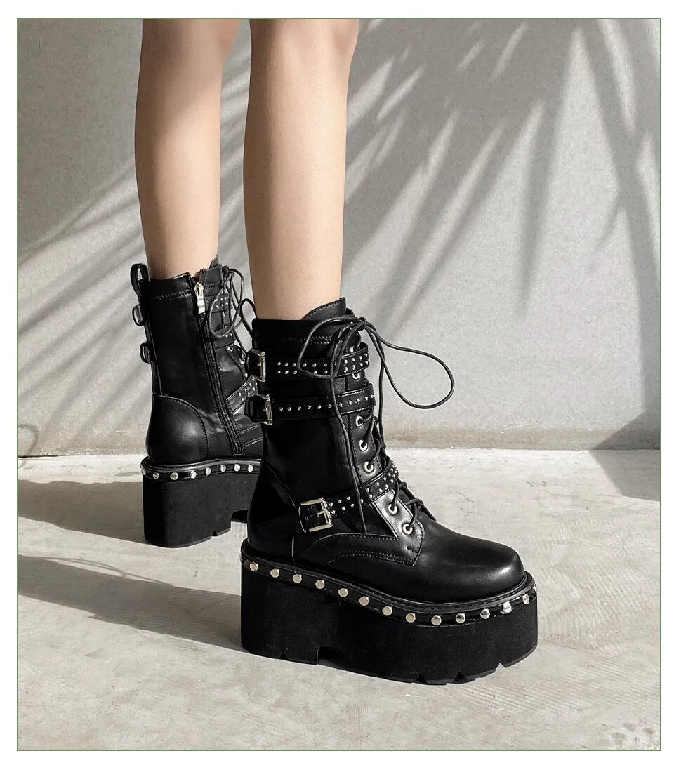Women  Hight Ankle Boots Big Size Punk style