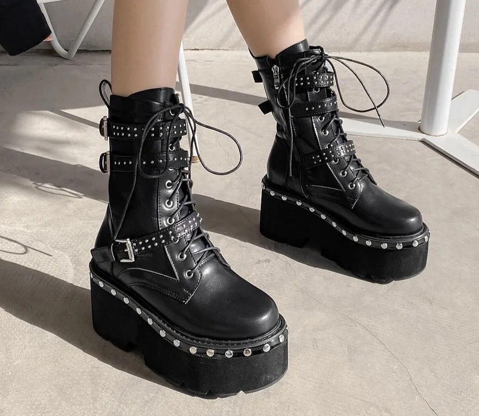 Women  Hight Ankle Boots Big Size Punk style