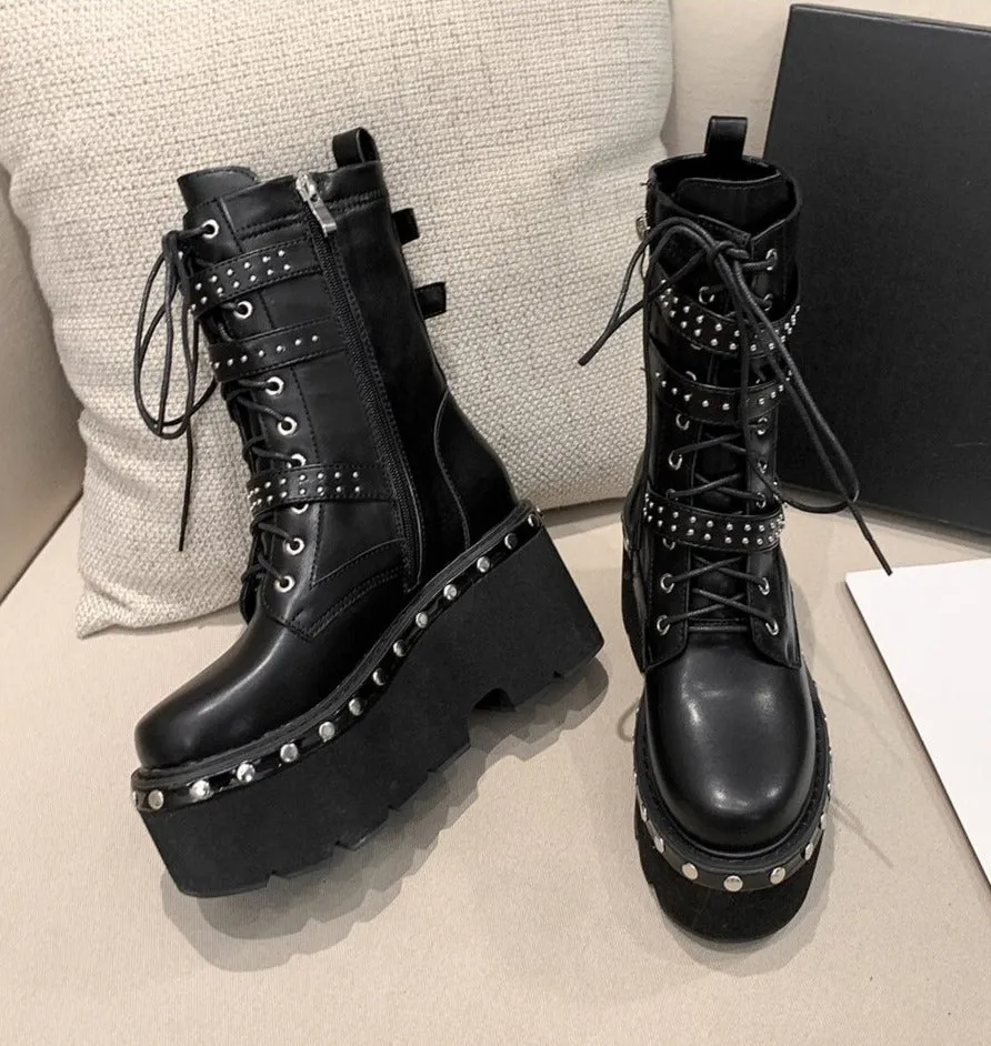 Women  Hight Ankle Boots Big Size Punk style