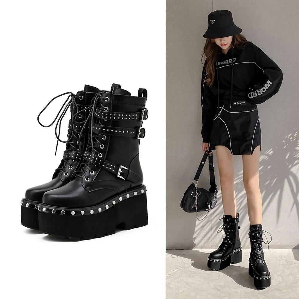 Women  Hight Ankle Boots Big Size Punk style