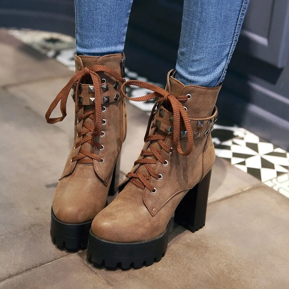 Women Platform Punk Heeled Motorcycle Boot