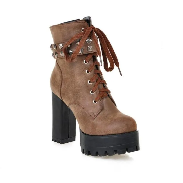 Women Platform Punk Heeled Motorcycle Boot
