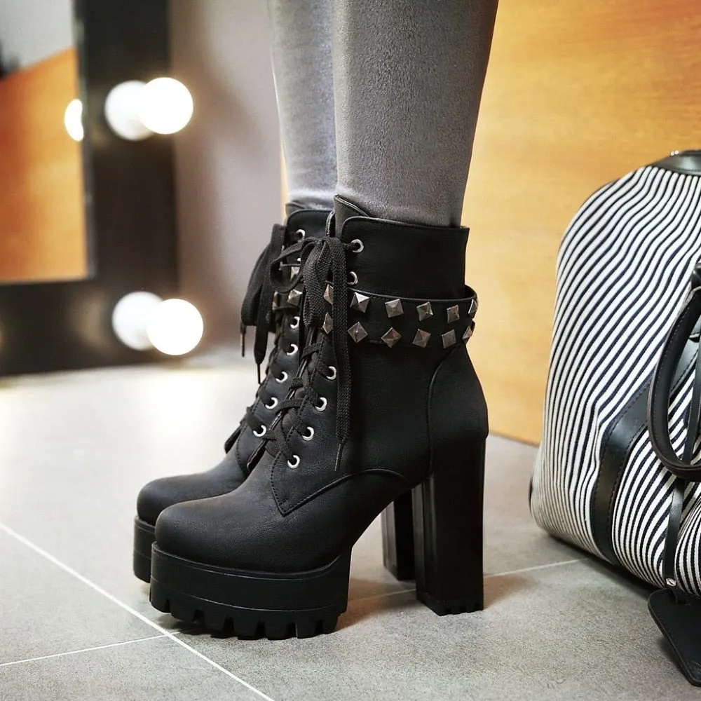 Women Platform Punk Heeled Motorcycle Boot