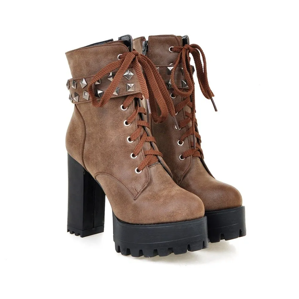 Women Platform Punk Heeled Motorcycle Boot