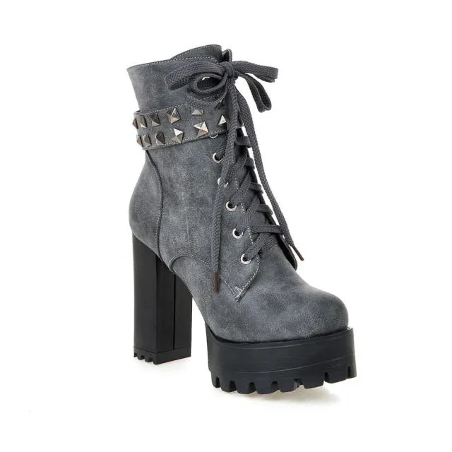 Women Platform Punk Heeled Motorcycle Boot
