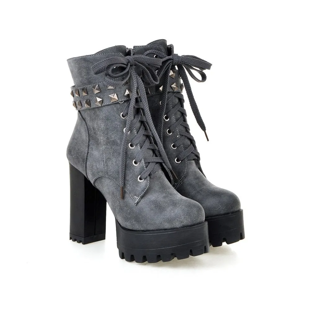 Women Platform Punk Heeled Motorcycle Boot