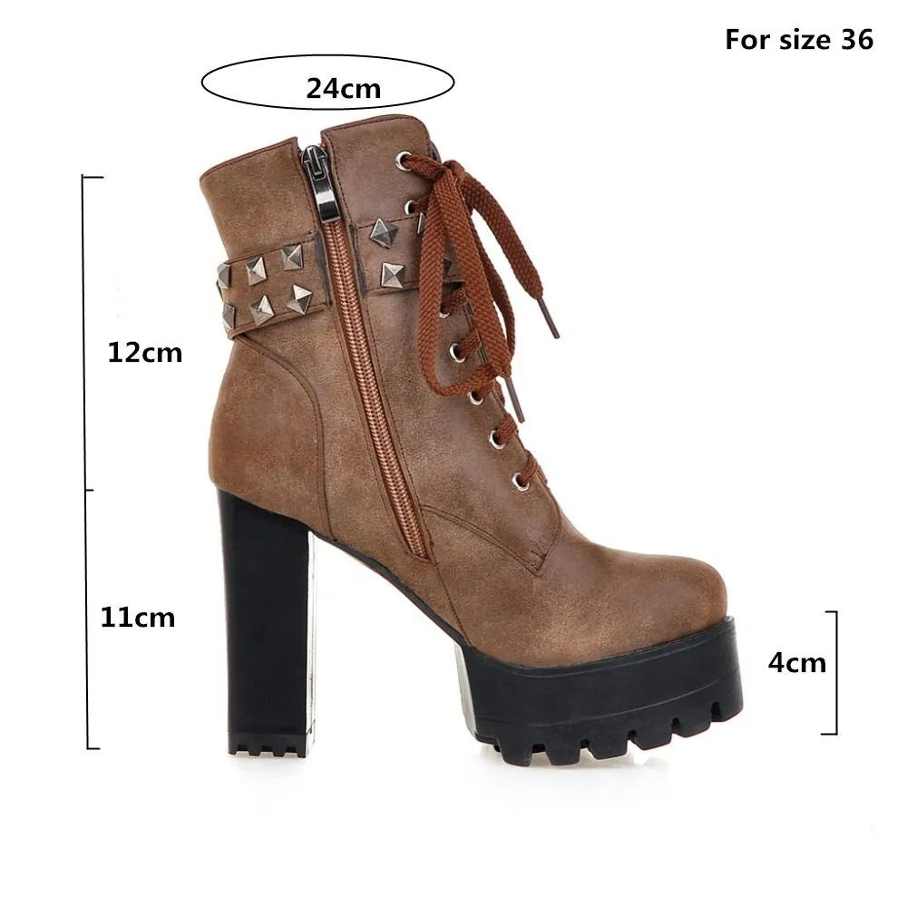 Women Platform Punk Heeled Motorcycle Boot