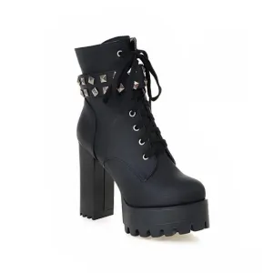 Women Platform Punk Heeled Motorcycle Boot
