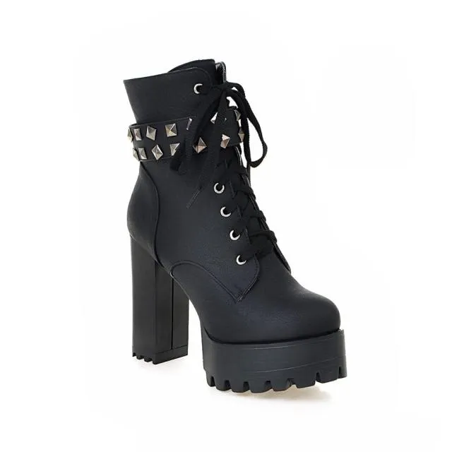 Women Platform Punk Heeled Motorcycle Boot