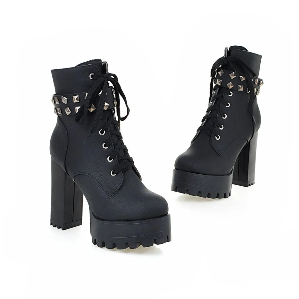 Women Platform Punk Heeled Motorcycle Boot