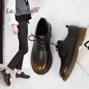 women pu leather oxford shoes woman flats brogues spring vintage handmade laces loafers casual Gradient Moccasins Sapatos