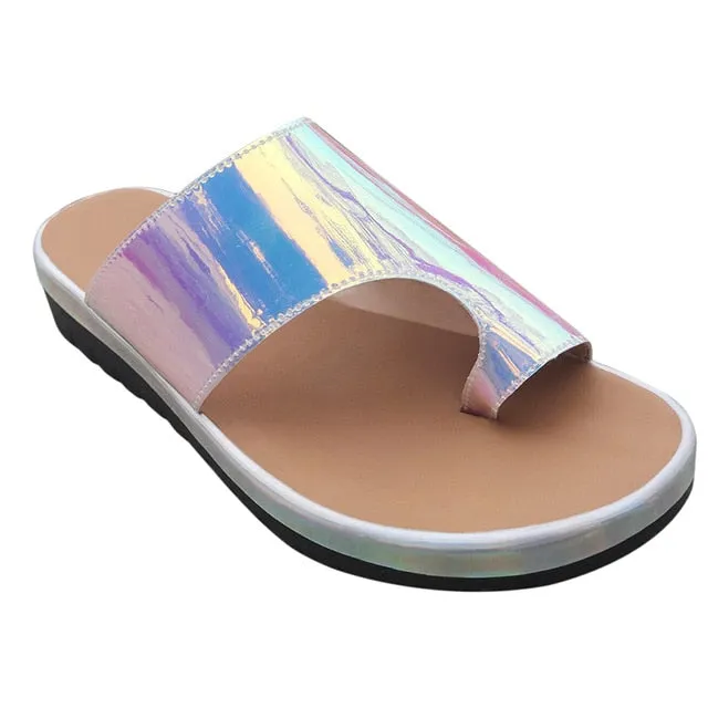 Women PU Leather Shoes Comfy Platform Flat Sole Ladies Casual Soft Big Toe Foot Correction Sandal Orthopedic Bunion Corrector