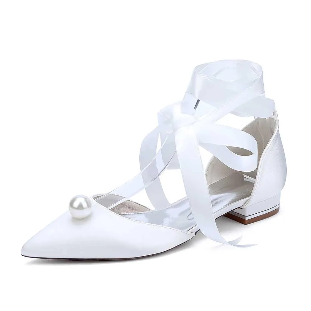 Women Satin Flat Shoes Ankle Strap Ballet Shoes With Preal Wedding Shoes