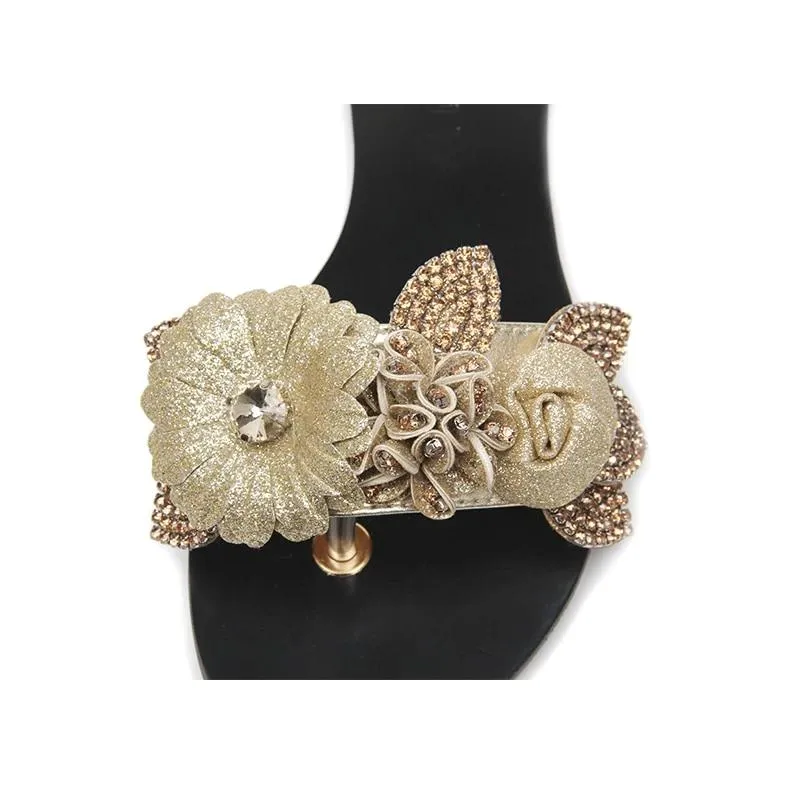 Women Summer Shoes Flat Beach Sandals  Ladies Bohemian Party Gold Slip on Slippers Shoes Woman Flower Luxury Brand Sandals