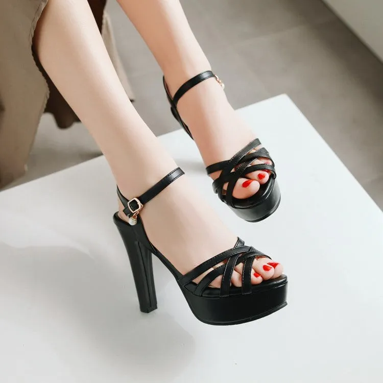 Women's Ankle Strap Pearls High Heel Platform Sandals