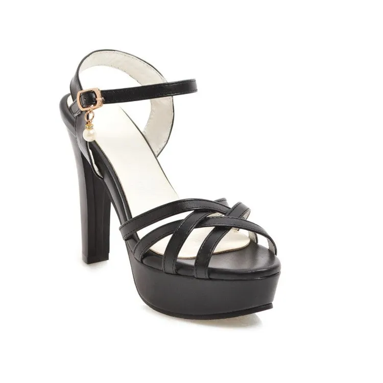 Women's Ankle Strap Pearls High Heel Platform Sandals