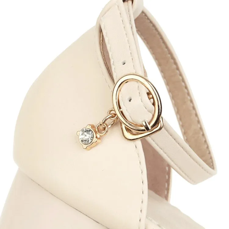 Women's Butterfly Knot Pearls Hollow Out Ankle Strap Block Heel Low Heels Sandals
