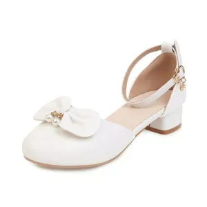 Women's Butterfly Knot Pearls Hollow Out Ankle Strap Block Heel Low Heels Sandals