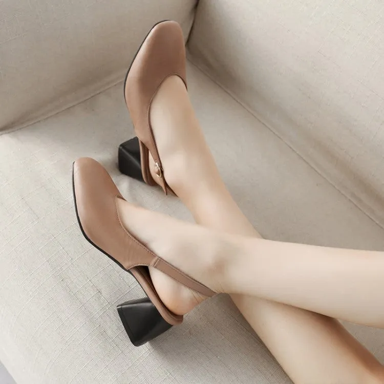 Women's Closed Square Toe Hollow Out Block Heel Sandals