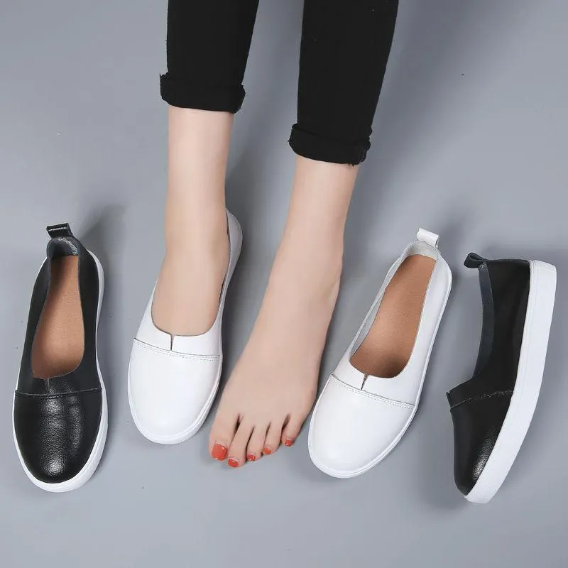 Women's Flat Casual Shoes Cowhide White Shoes Summer One-step Women's Shoes Walking Shoes Soft Sole Mother Shoes