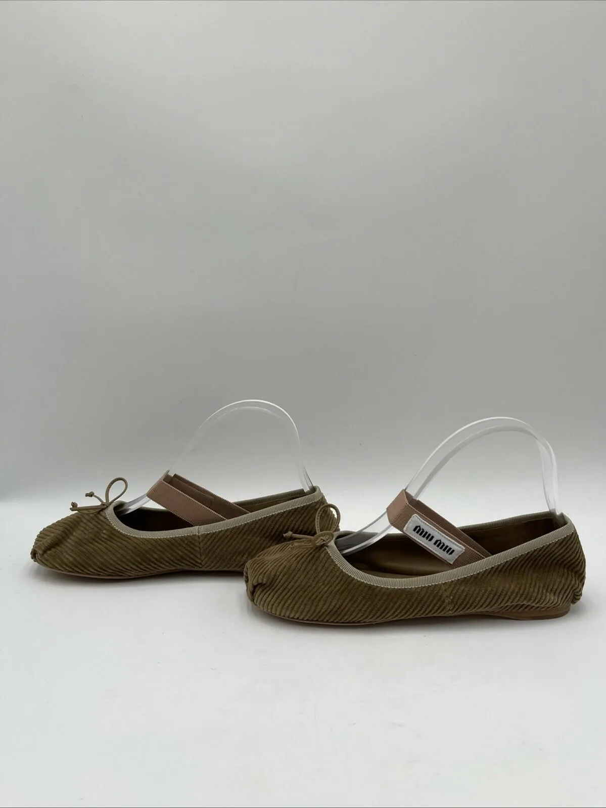 Women’s Miu Miu Corduroy Mary Jane Ballerina Flats Brown Size 37 - Very Good