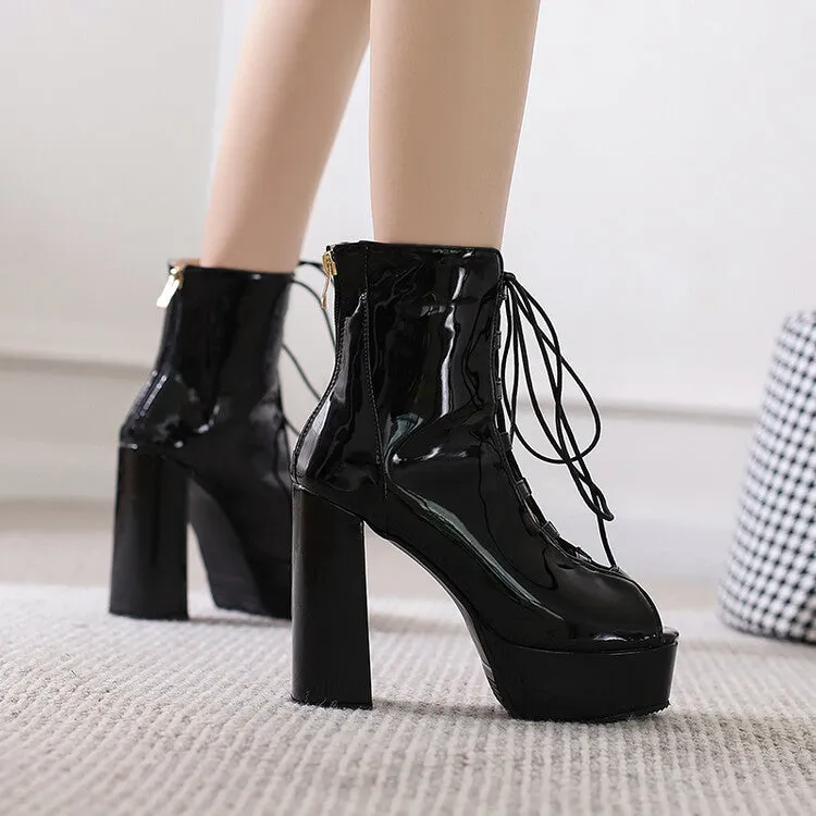 Women's Open Toe Lace Up Chunky Heel Platform Sandals
