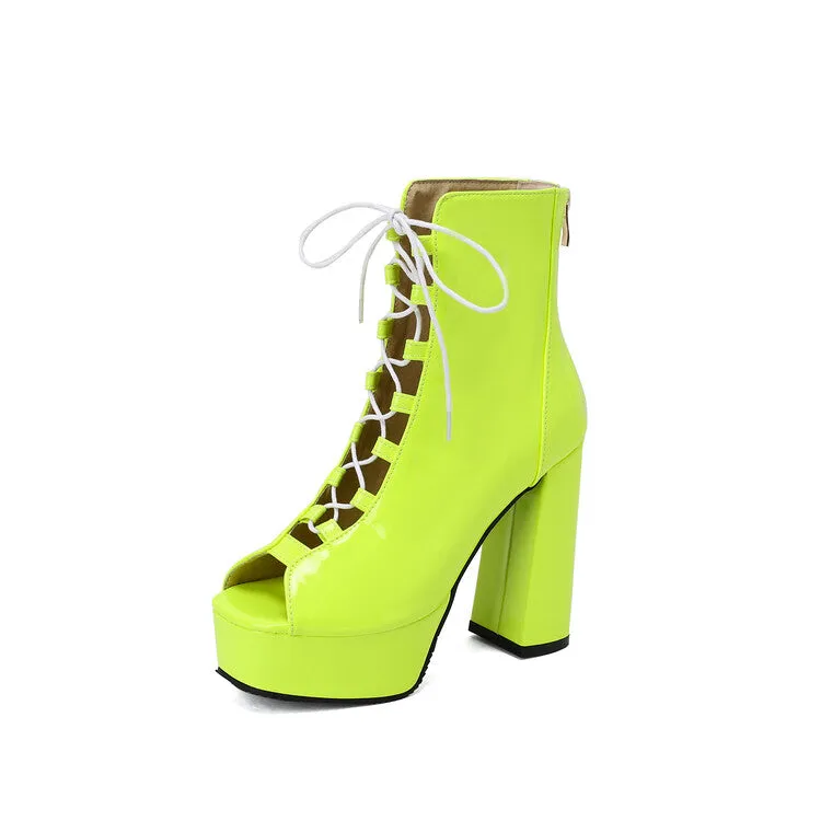 Women's Open Toe Lace Up Chunky Heel Platform Sandals