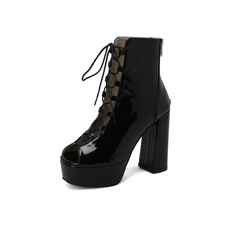 Women's Open Toe Lace Up Chunky Heel Platform Sandals