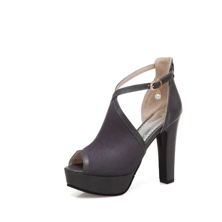 Women's Peep Toe Cutout Ankle Strap Chunky Heel Platform Sandals