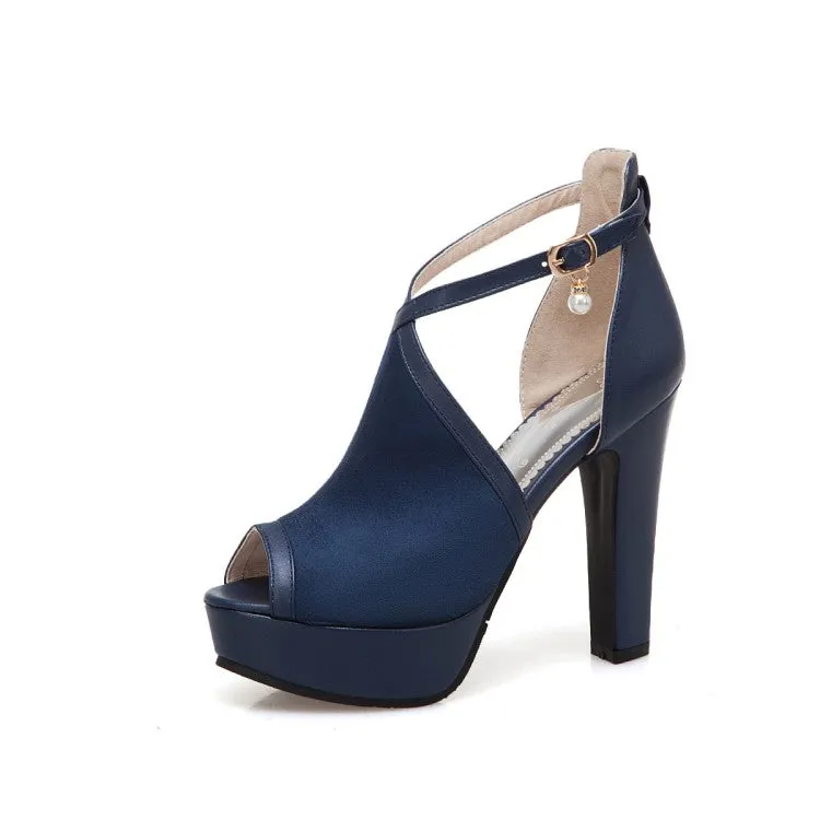 Women's Peep Toe Cutout Ankle Strap Chunky Heel Platform Sandals
