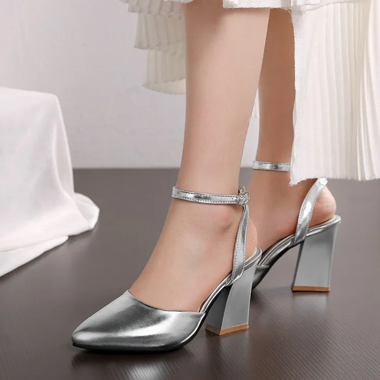 Women's Pointed Toe Ankle Strap Chunky Heel Sandals
