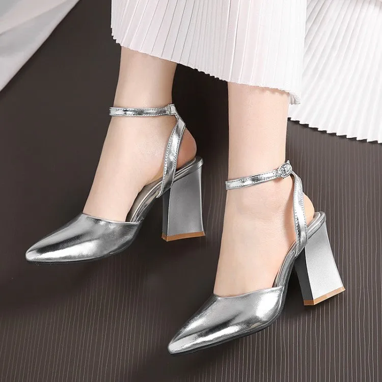 Women's Pointed Toe Ankle Strap Chunky Heel Sandals