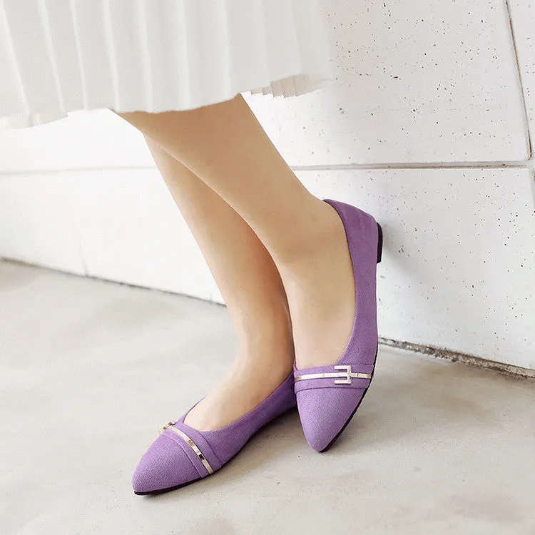 Women's Pointed Toe Metal Deco Pumps Flats Shoes
