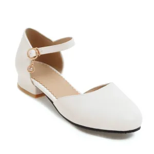 Women's Round Toe Solid Color Hollow Out Ankle Strap Block Heels Sandals