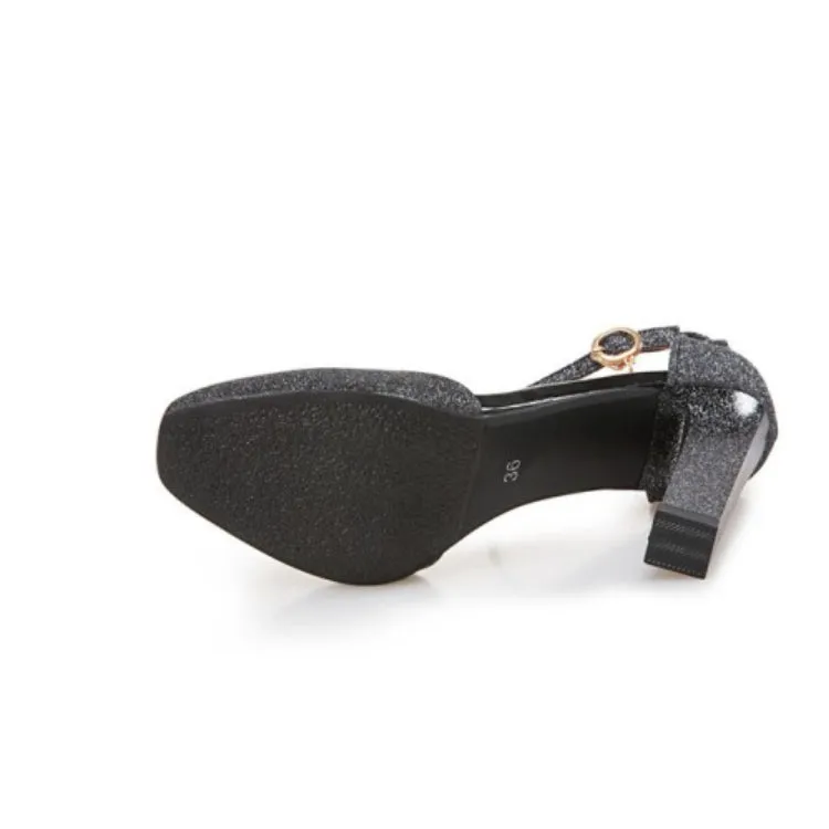 Women's Sequined High Heel Chunky Sandals
