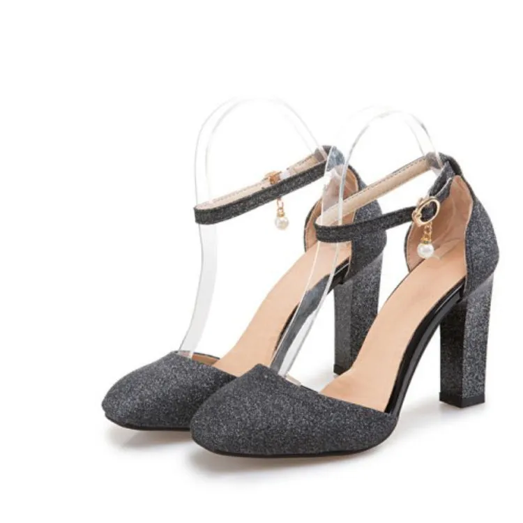 Women's Sequined High Heel Chunky Sandals