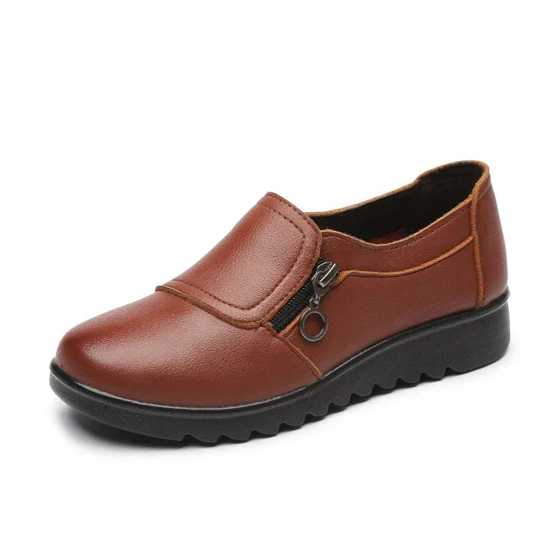 Women's Shoes Casual Fashion PU Leather Flat Shoes Ladies Slip On Comfortable  Work Shoes Flats