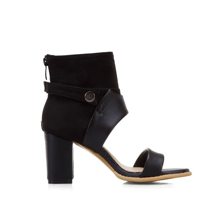 Women's Solid Color Open Toe Buckle Ankle Wrap Block Heel Sandals