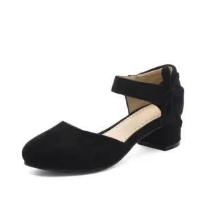 Women's Solid Color Suede Ankle Strap Butterfly Knot Block Heel Sandals