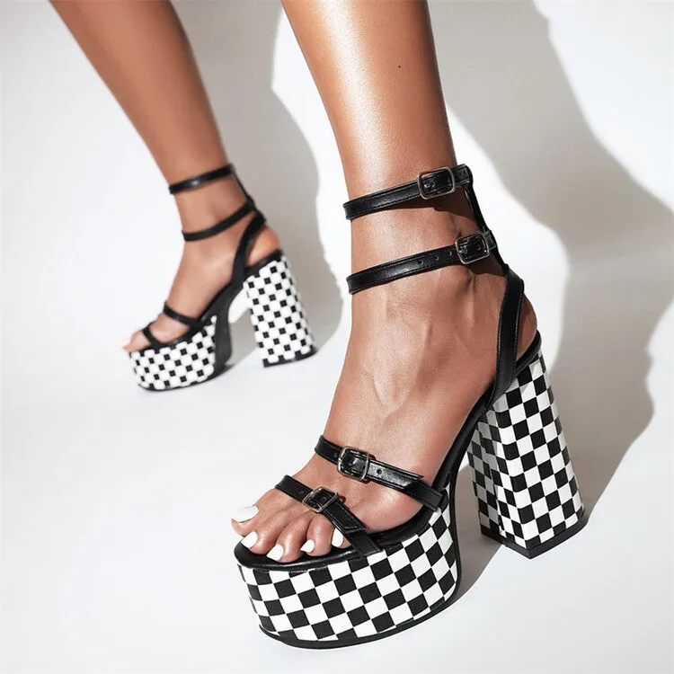 Women's Square Toe Double Ankle Strap Thick Sole Block Heel Platform Sandals