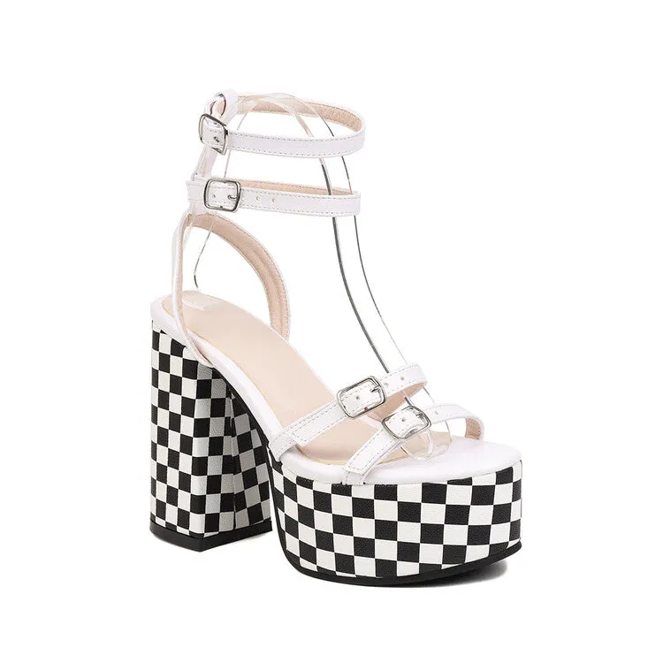 Women's Square Toe Double Ankle Strap Thick Sole Block Heel Platform Sandals