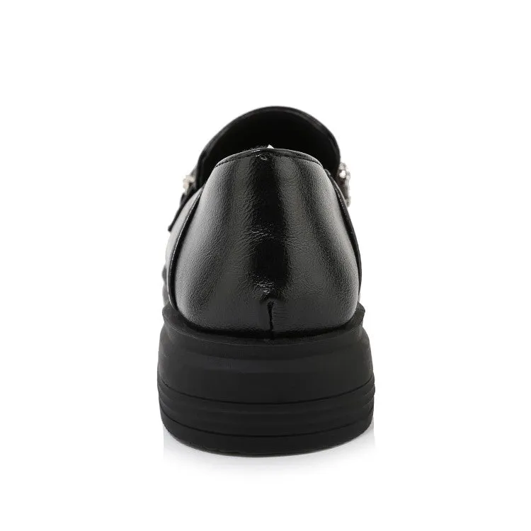 Women's Square Toe Solid Color Rhinestone Chains Shallow Slip on Flats Shoes