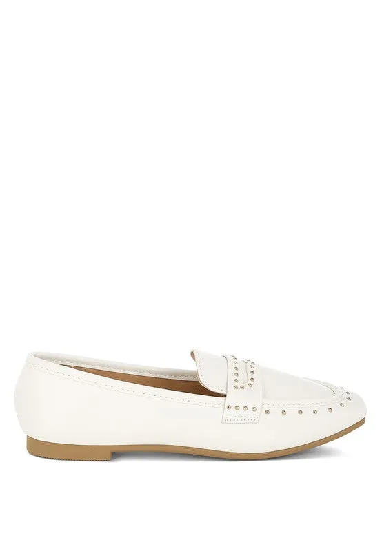 Women's White Dorlina Studded Faux Leather Loafers