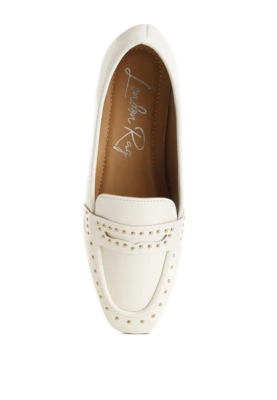 Women's White Dorlina Studded Faux Leather Loafers