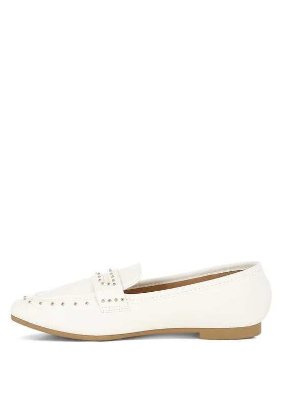 Women's White Dorlina Studded Faux Leather Loafers