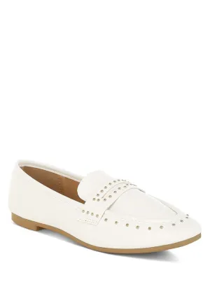 Women's White Dorlina Studded Faux Leather Loafers