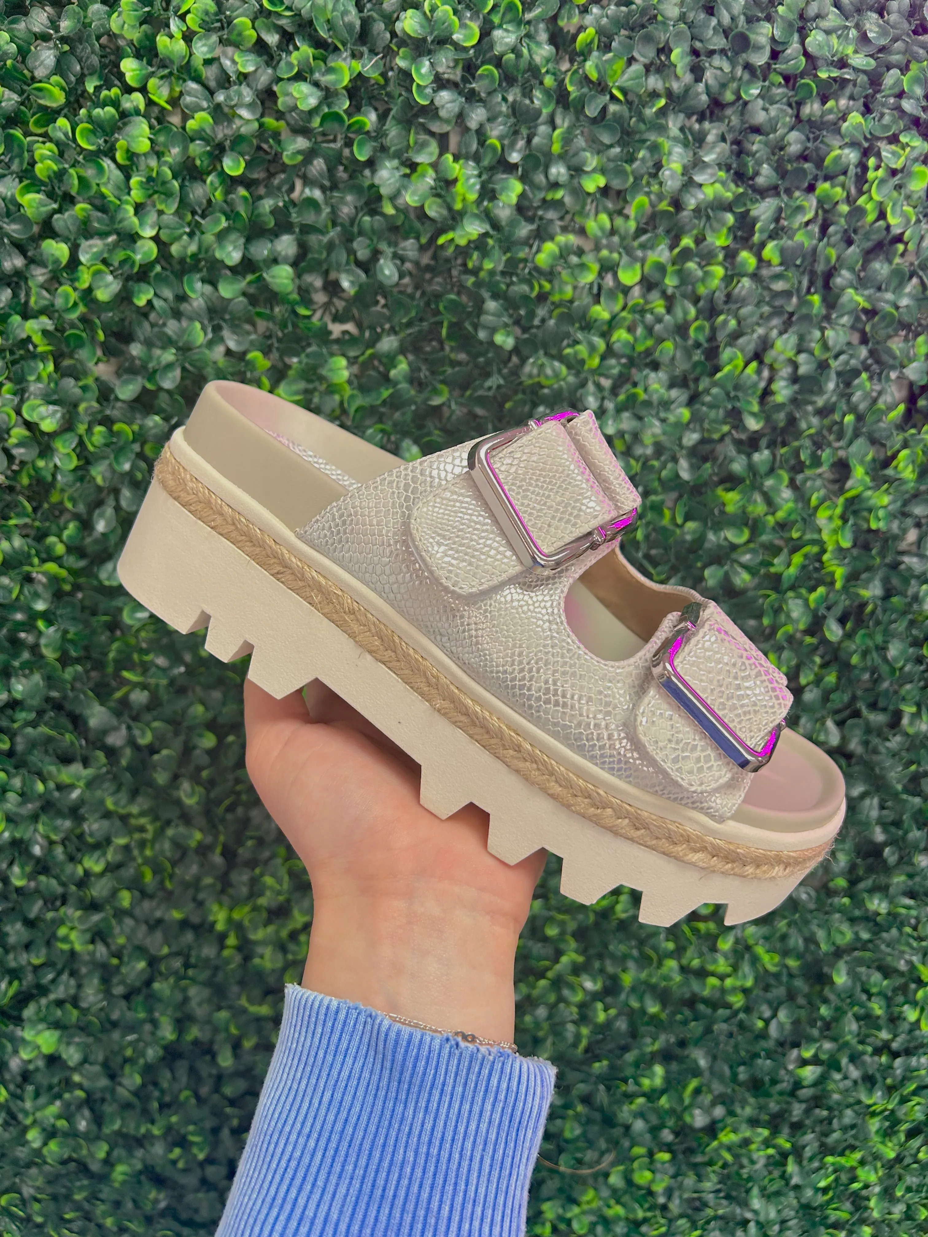 Xyla White Snake Sandals