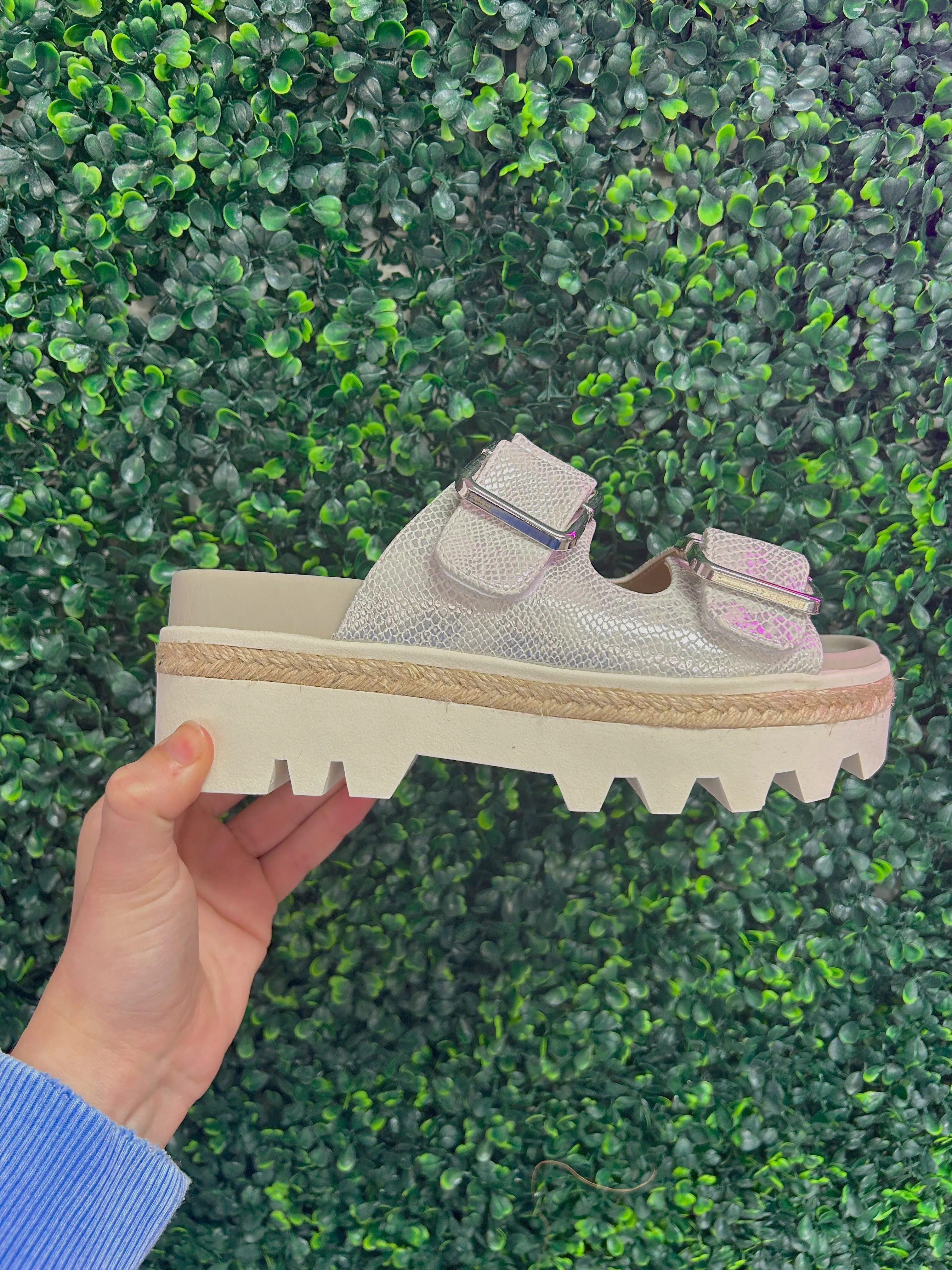 Xyla White Snake Sandals